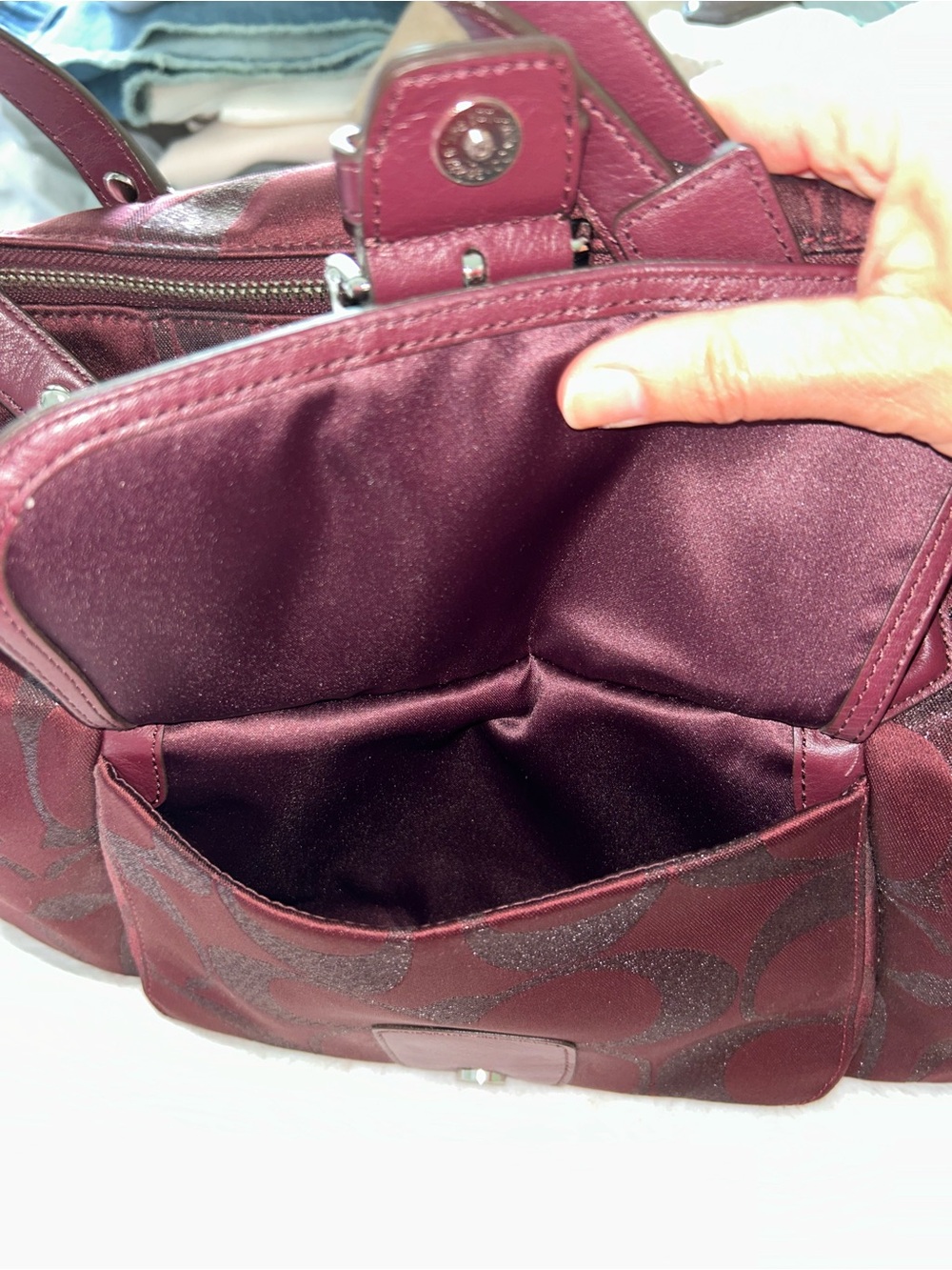 Coach Burgundy Signature Logo Tote with Leather Trim - Picture 7 of 12